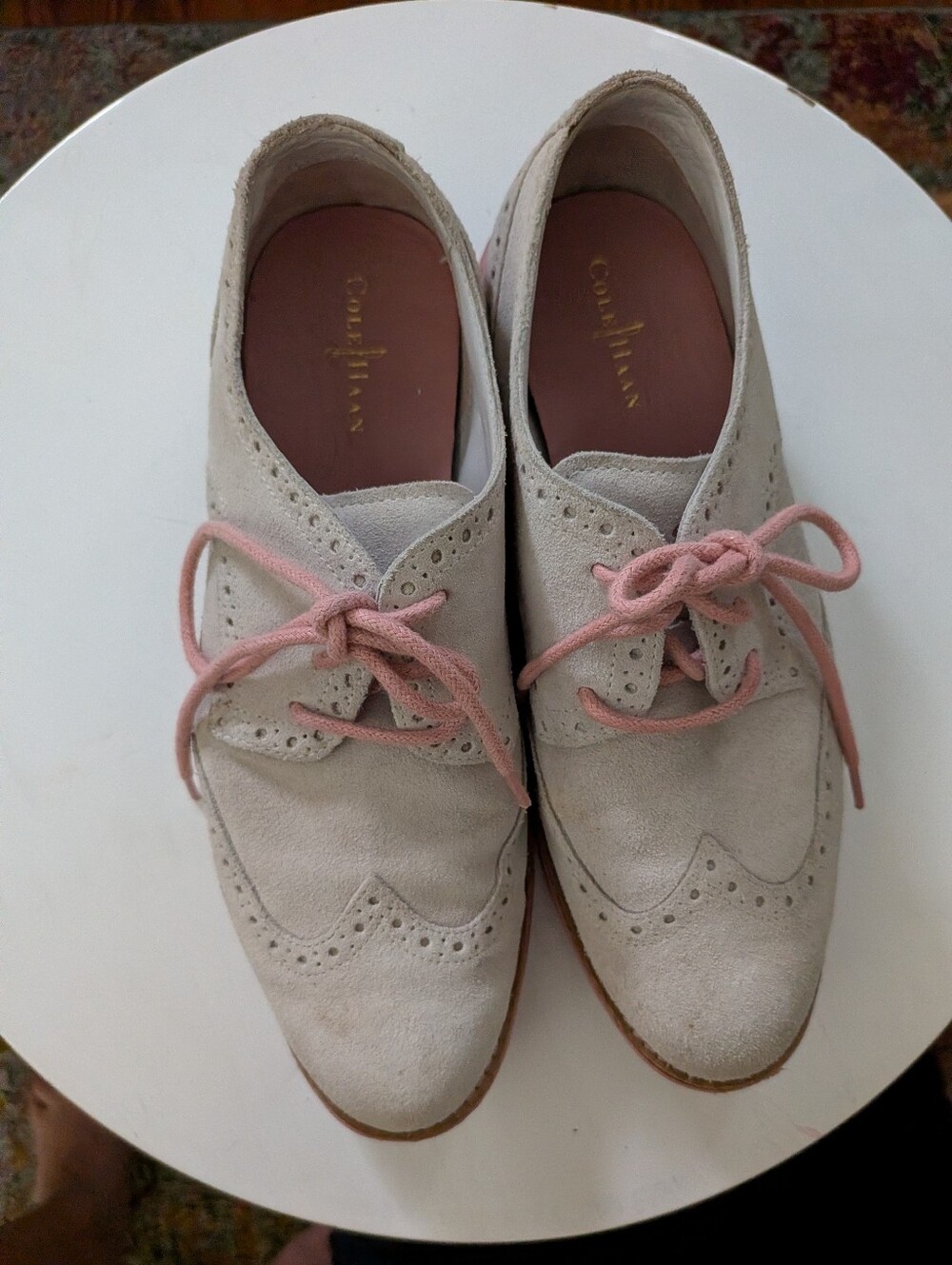 Cole Haan LunarGrand Ivory Suede Wingtip Oxfords Blush Sole Women's 7B - Picture 6 of 8